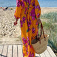 Celeste - Bedrucktes langärmeliges Maxikleid