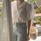 Lorelei - Damen Chiffonbluse mit einfarbigem V-Ausschnitt