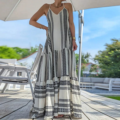 Debbie - Elegantes, ärmelloses Rüschenkleid mit lässigem Print