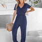 MISS PETAL V-Ausschnitt Jumpsuit | Damen Sommer Overall mit kurzen Ärmeln