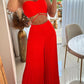 Laarnie - Verführerisches rotes Crop-Top und Plissee-Hose mit weitem Bein