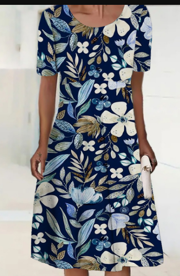 Isabella - Tiefblaues Blumenwickelkleid