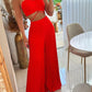 Laarnie - Verführerisches rotes Crop-Top und Plissee-Hose mit weitem Bein