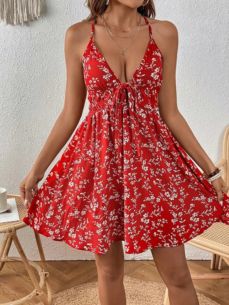 Lara - Rotes Blumen Minikleid