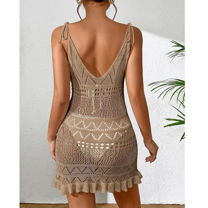 Sofia - Khakifarbenes Häkelkleid