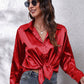 Isabellas Satinbluse für Damen | Lockere Passform | Knopfleiste | Seidiges Langarmshirt