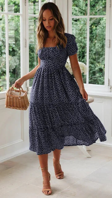 Clara - Marineblaues Sommerkleid mit Rüschen