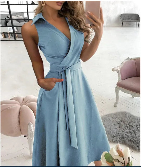 Clara - Schwarzes V-Ausschnitt Langarmkleid