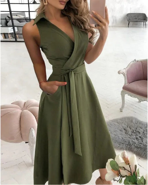 Clara - Schwarzes V-Ausschnitt Langarmkleid