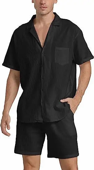 Schwarzes Kurzarm-Hemd und Shorts Set für Herren – Elegant und Vielseitig