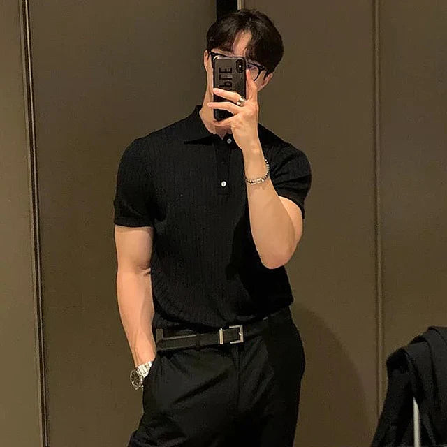 MARCUS - Atmungsaktives Gestreiftes Retro-Strick-Herren-Polo-Shirt