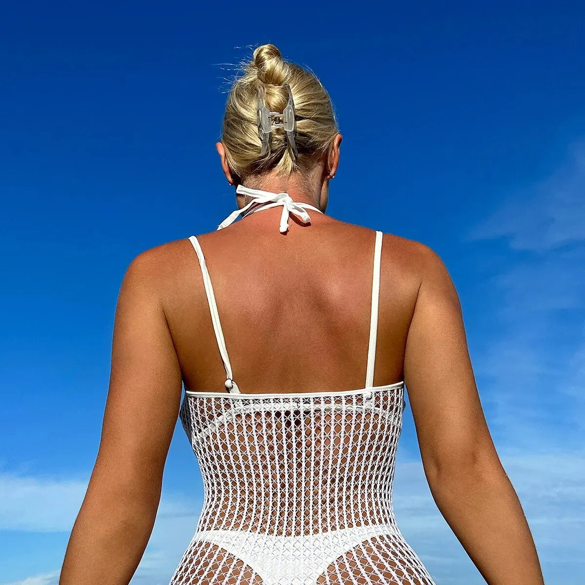 Lina - Weißes Netz-Badekleid