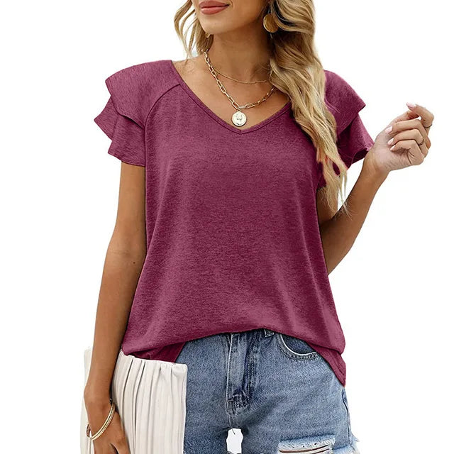 Lina - Schwarzes V-Ausschnitt T-Shirt