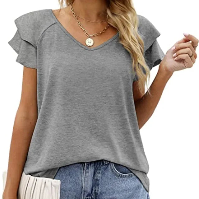 Lina - Schwarzes V-Ausschnitt T-Shirt