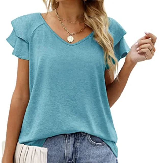 Lina - Schwarzes V-Ausschnitt T-Shirt
