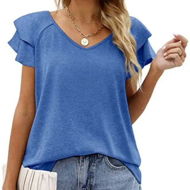 Lina - Schwarzes V-Ausschnitt T-Shirt