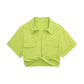 Hilda - Damen Vintage Kurzarm Leinen Crop Shirt