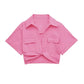 Hilda - Damen Vintage Kurzarm Leinen Crop Shirt