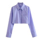 Julia - Damen Vintage Langarm-Cropped-Shirt
