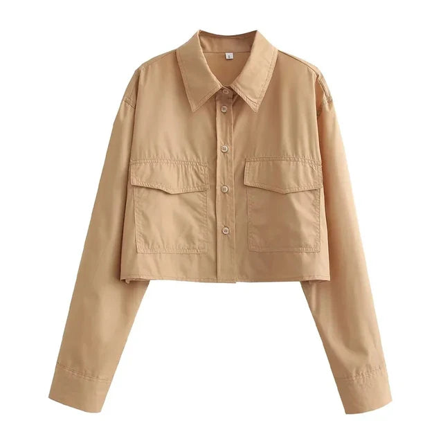 Ingrid – Vintage-Popeline-Hemd für Damen mit Taschen