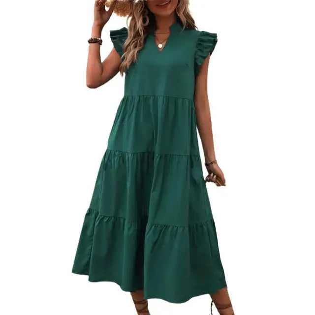 Sophia - Königsblaues Maxikleid mit Volants