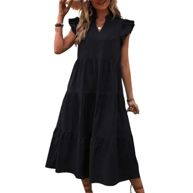 Sophia - Königsblaues Maxikleid mit Volants