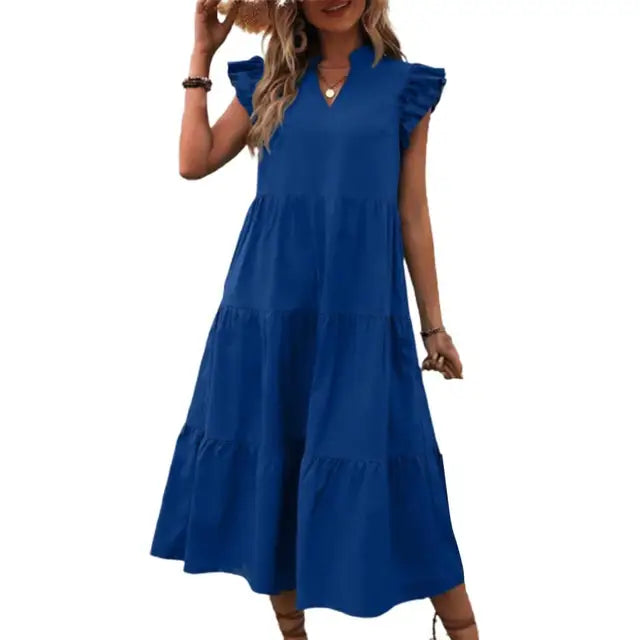 Sophia - Königsblaues Maxikleid mit Volants