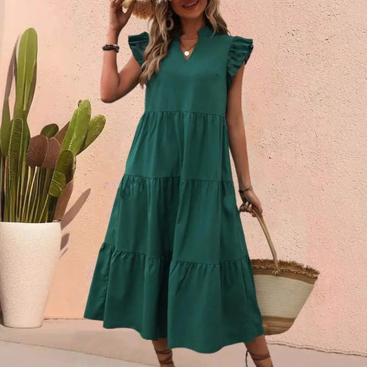 Sophia - Königsblaues Maxikleid mit Volants