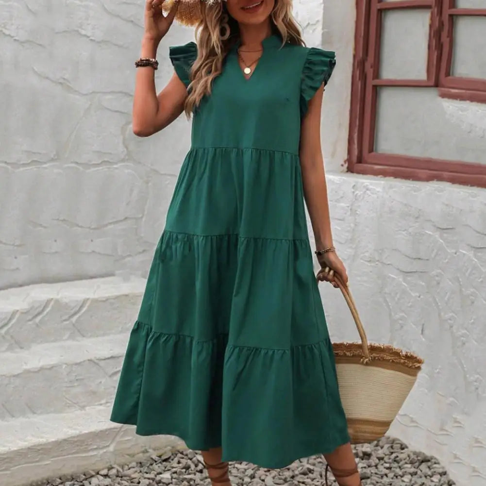 Sophia - Königsblaues Maxikleid mit Volants