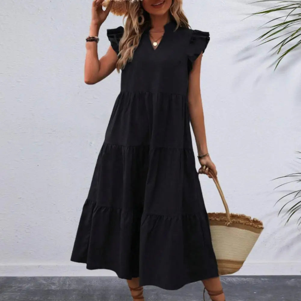 Sophia - Königsblaues Maxikleid mit Volants