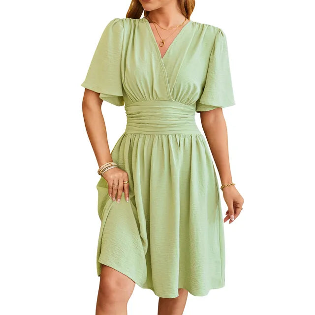 Lena - Schwarzes V-Ausschnitt Sommerkleid