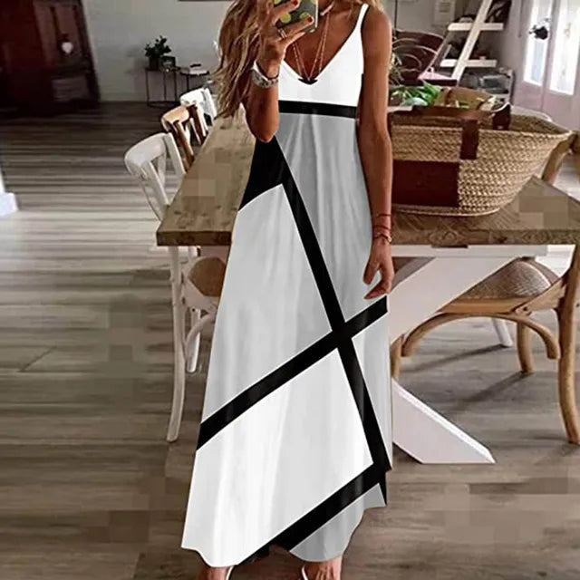 Lara - Grafisches Maxikleid in Türkis