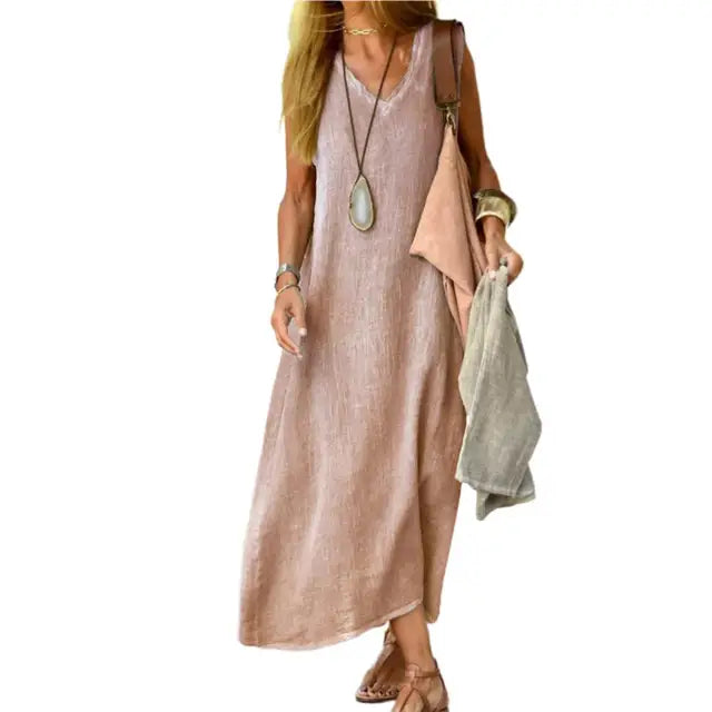 Nora - Graues Leinen Maxikleid