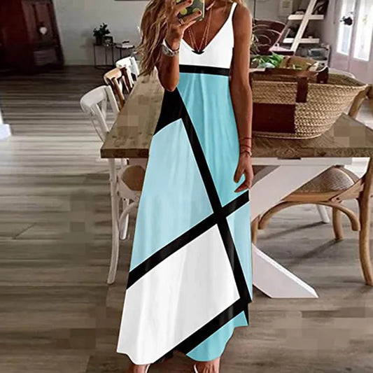 Lara - Grafisches Maxikleid in Türkis