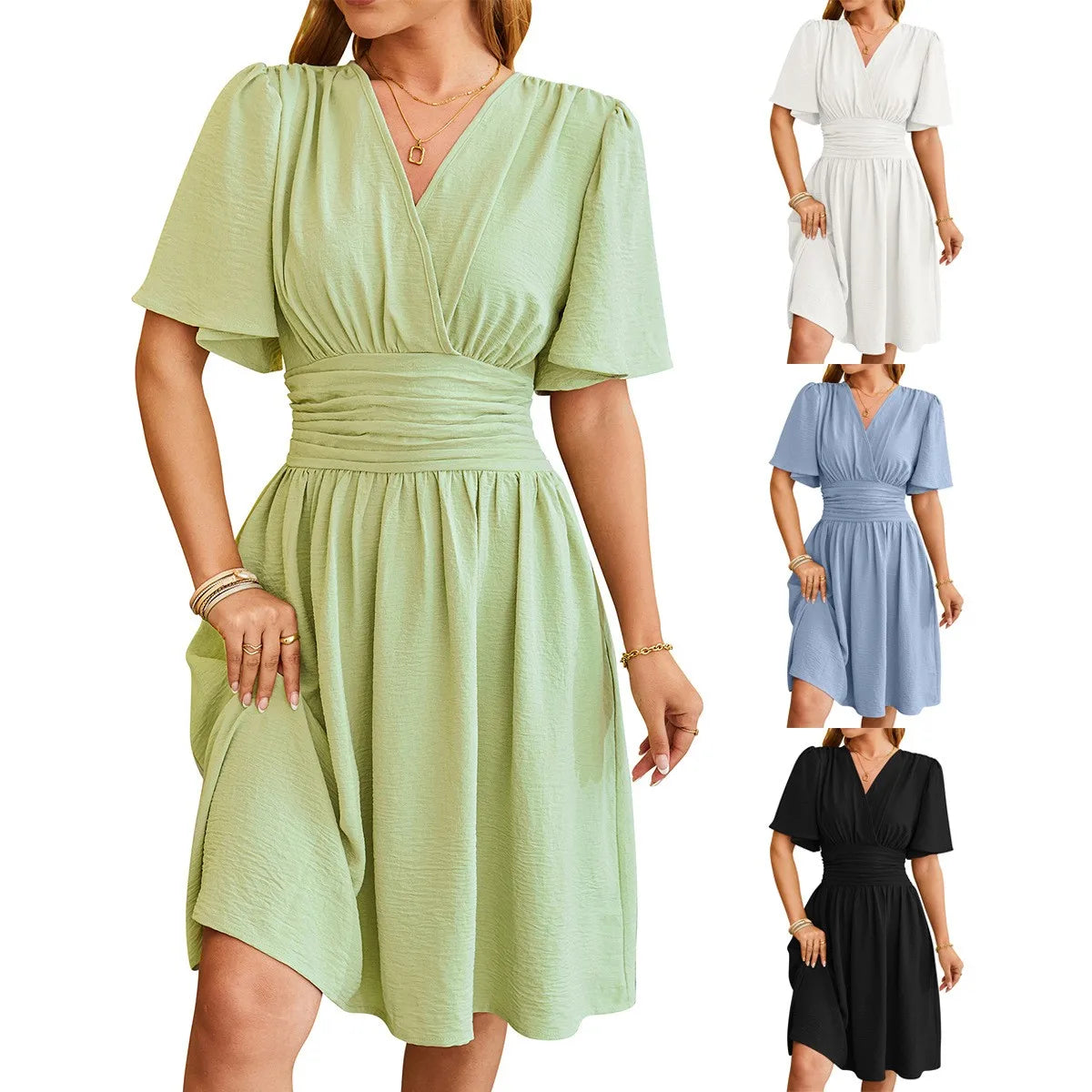 Lena - Schwarzes V-Ausschnitt Sommerkleid