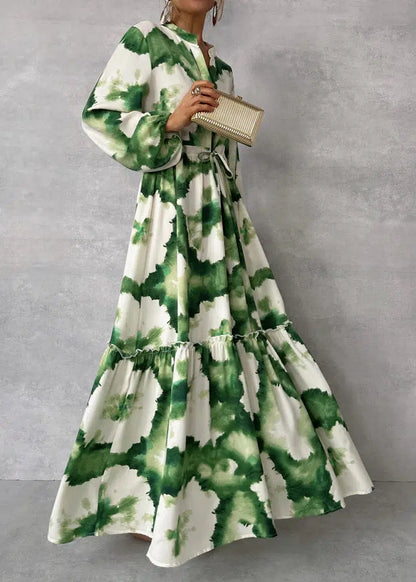 Charlotte – grünes, langärmliges Maxikleid mit V-Ausschnitt
