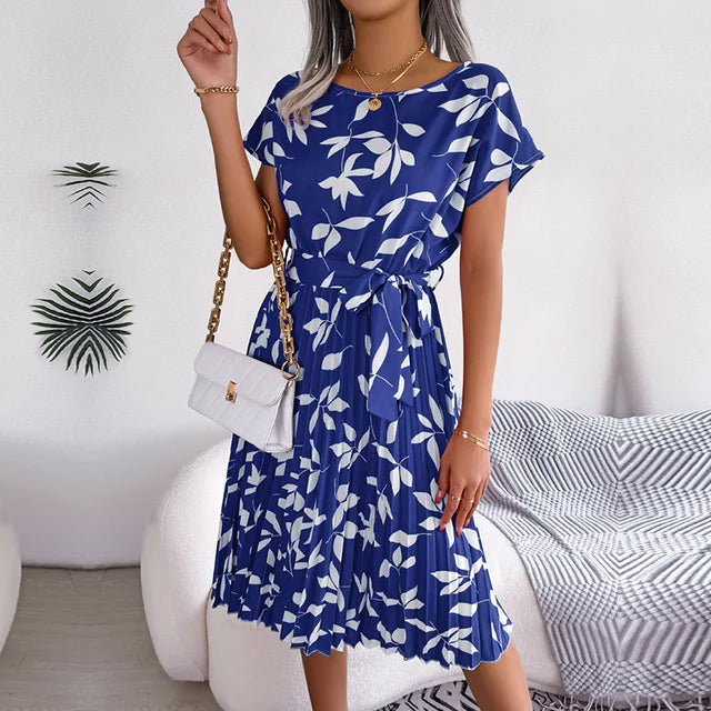 Clara - Blaues Blütenmuster Sommerkleid