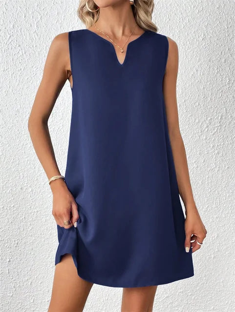 Anna - Blaues V-Ausschnitt Sommerkleid
