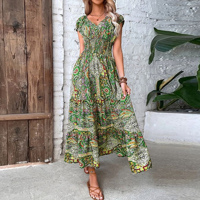 PENELOPE - Frauen Vintage Print Langes Kleid