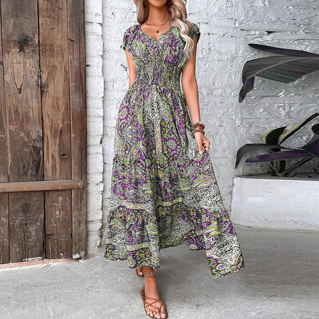 PENELOPE - Frauen Vintage Print Langes Kleid