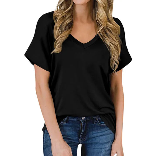 Anna - Schlichtes Schwarzes V-Ausschnitt T-Shirt