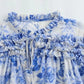 Katharina - Damen Bluse im Vintage-Stil mit halbtransparentem, bedrucktem Design, gerüschten Details und Kordelzug