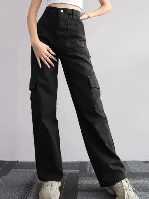Cargo-Stil Flared Jeans mit weitem Bein