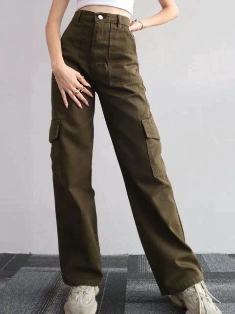 Cargo-Stil Flared Jeans mit weitem Bein