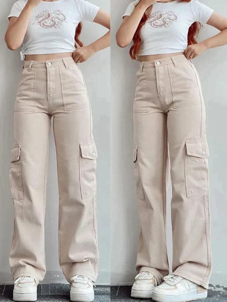 Cargo-Stil Flared Jeans mit weitem Bein