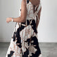 Helena - Asymmetrisches Blumenkleid Beige & Schwarz