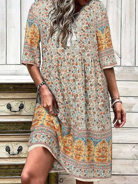 Nina - Buntes Boho-Chiffonkleid
