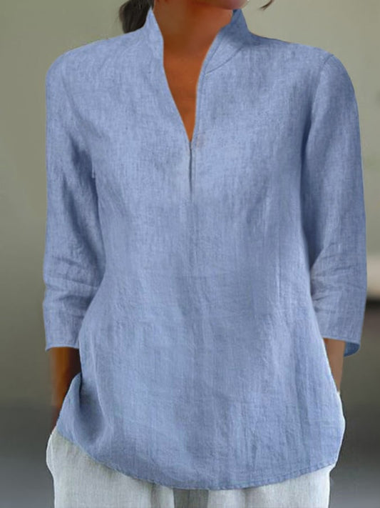 Elegante Leinenbluse mit V-Ausschnitt