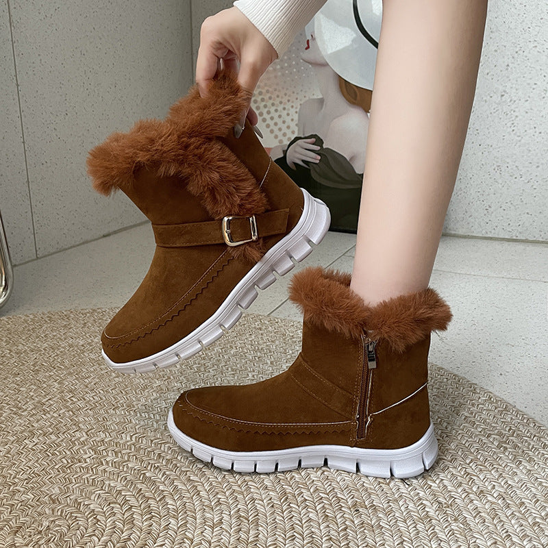 Reyna™ Warme knöchelhohe Schneestiefel aus Samt mit Schnallen-Design