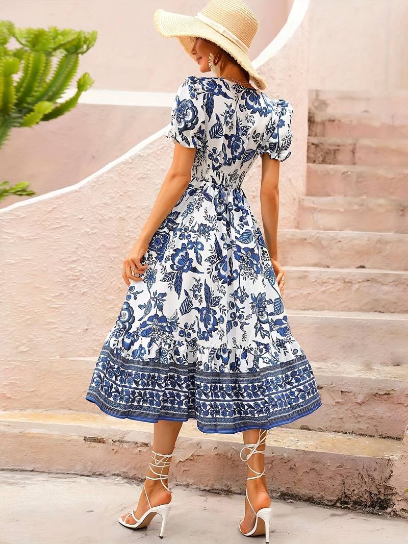Kleid mit Blumendruck und Rundhalsausschnitt - Sandra
